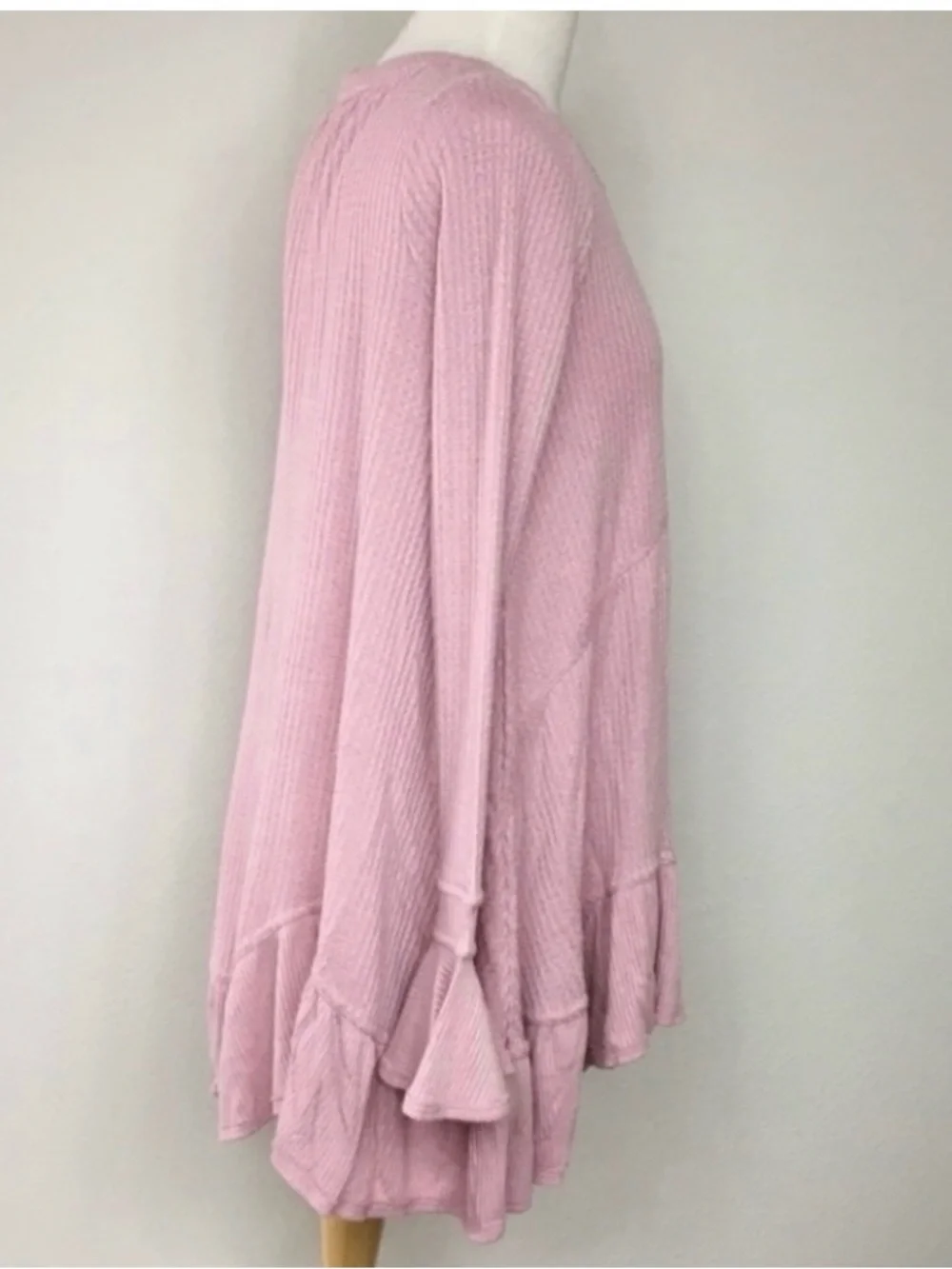 Free People Womens Pink Blush Waffle Knit Tiered Tunic XS Cottagecore Coastal